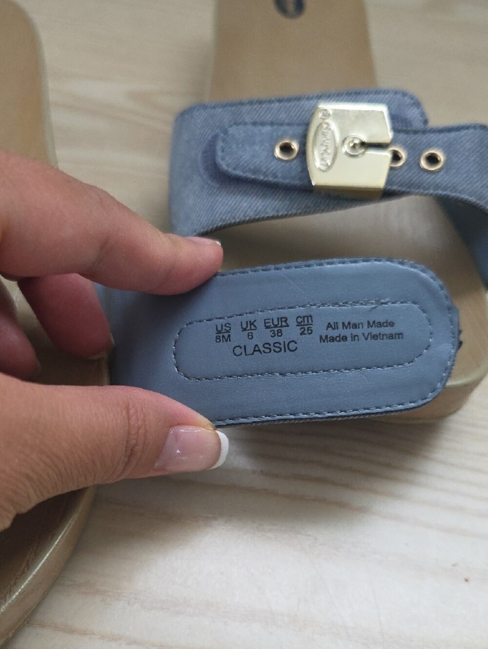 Dr. Scholl's Denim Slide Mules with Gold Accent - Picture 4 of 6